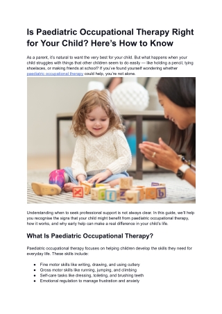 Is Paediatric Occupational Therapy Right for Your Child