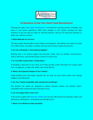 10 Questions to Ask Your Hotel Towel Manufacturer
