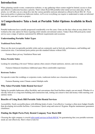 A Comprehensive Take A Look At Portable Bathroom Options Available in Rock Hill