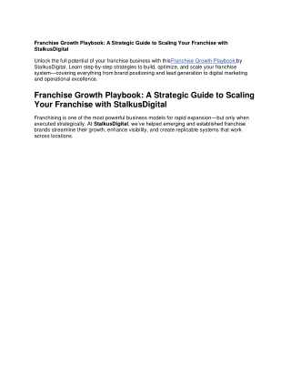 Franchise Growth Playbook: Scale Smarter with StalkusDigital