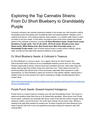 Exploring the Top Cannabis Strains From DJ Short Blueberry to Granddaddy Purple