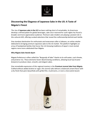 SAKEZEN- Premium Junmai Sake from Niigata