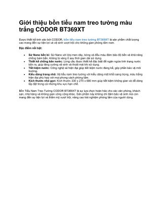 Bồn Tiểu Nam Treo Tường Màu Trắng CODOR BT369XT