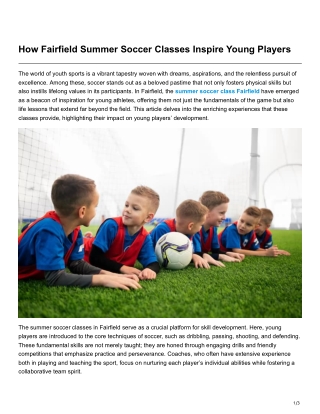 How Fairfield Summer Soccer Classes Inspire Young Players