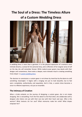 The Soul of a Dress: The Timeless Allure of a Custom Wedding Gown