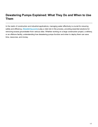 Dewatering Pumps Explained What They Do and When to Use Them