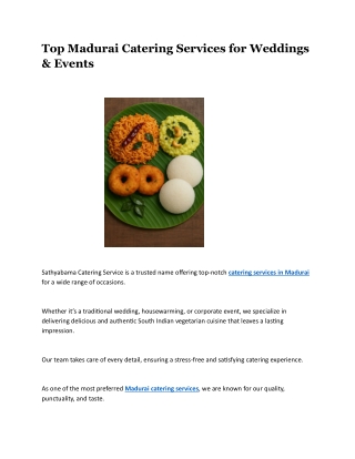 Top Madurai Catering Services for Weddings