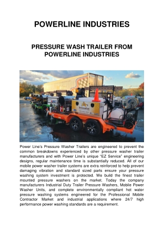 Industrial Pressure Washer Trailer Systems from PowerLine Industries