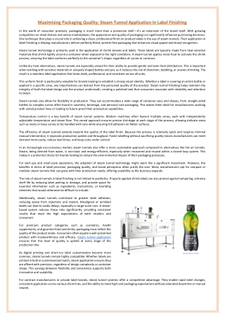 Maximising Packaging Quality: Steam Tunnel Application In Label Finishing