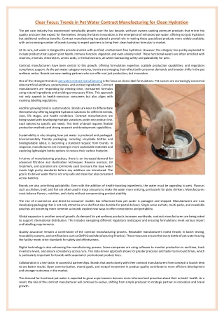 Clear Focus: Trends in Pet Water Contract Manufacturing for Clean Hydration