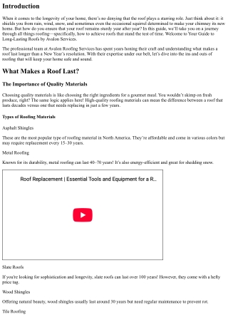 Your Guide to Long-Lasting Roofs by Avalon Services.