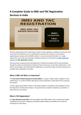 A Complete Guide to IMEI and TAC Registration Services in India