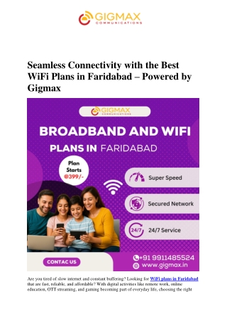 Seamless Connectivity with the Best WiFi Plans in Faridabad – Powered by Gigmax