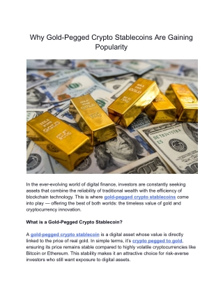 Why Gold-Pegged Crypto Stablecoins Are Gaining Popularity
