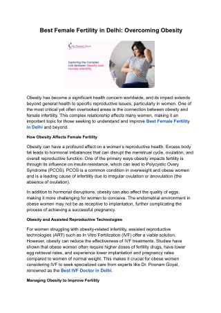 Best Female Fertility in Delhi_ Overcoming Obesity