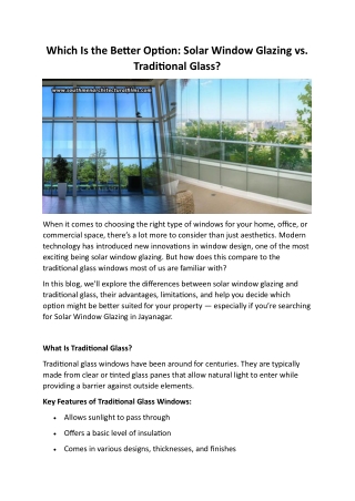 Which Is the Better Option Solar Window Glazing vs. Traditional Glass