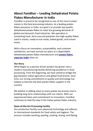 Fanidhar is your reliable partner for premium potato flakes processing and expo