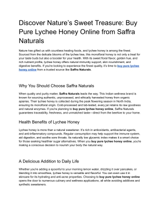 Discover Nature’s Sweet Treasure_ Buy Pure Lychee Honey Online from Saffra Naturals