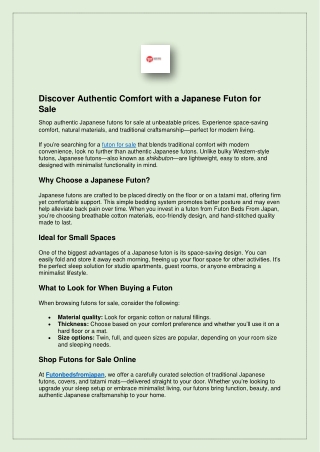 Discover Authentic Comfort with a Japanese Futon for Sale