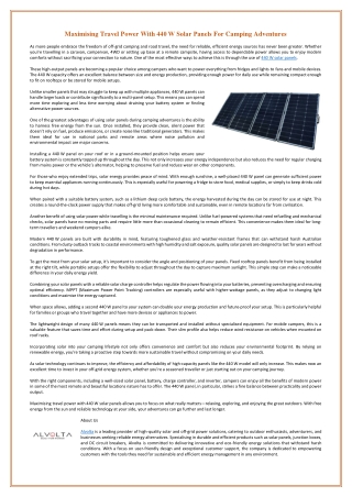 Maximising Travel Power With 440 W Solar Panels For Camping Adventures