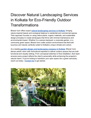 Discover Natural Landscaping Services in Kolkata for Eco-Friendly Outdoor