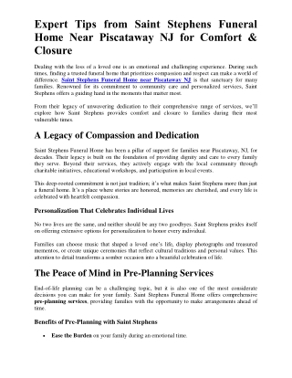 Expert Tips from Saint Stephens Funeral Home Near Piscataway NJ for Comfort