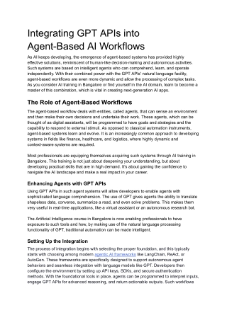 Integrating GPT APIs into Agent-Based AI Workflows