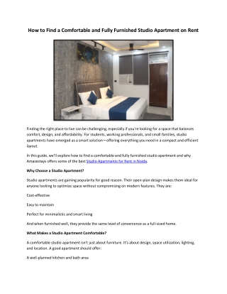How to Find a Comfortable and Fully Furnished Studio Apartment on Rent