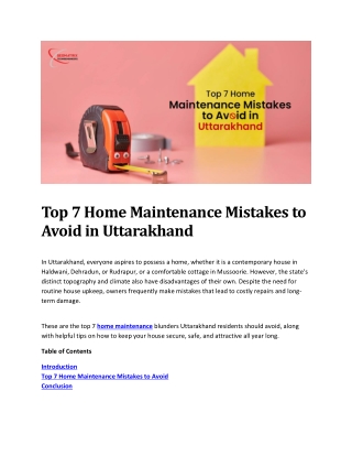 Top 7 Home Maintenance Mistakes to Avoid in Uttarakhand