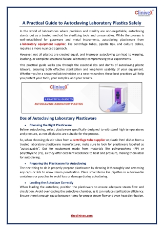 A Practical Guide to Autoclaving Laboratory Plastics Safely