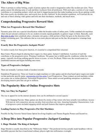 A  Broad Dive into the  Globe of Progressive Jackpot  Online Slots
