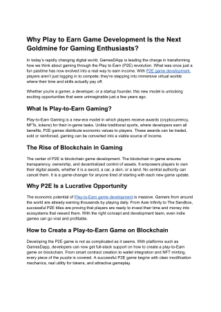 P2E Game Development