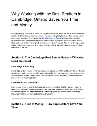Why Working with the Best Realtors in Cambridge, Ontario Saves You Time and Money