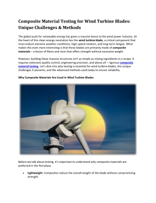 Composite Material Testing for Wind Turbine Blades