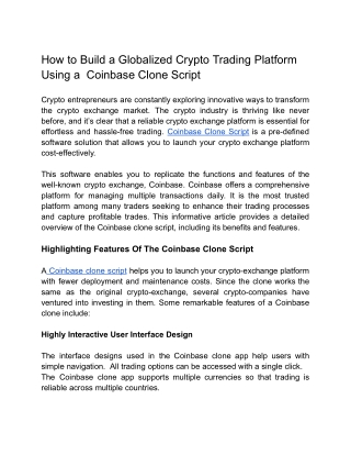 How to Build a Globalized Crypto Trading Platform Using a Coinbase Clone Script