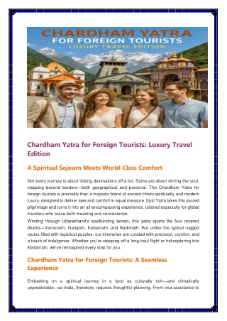 Chardham Yatra for Foreign Tourists Luxury Travel Edition.