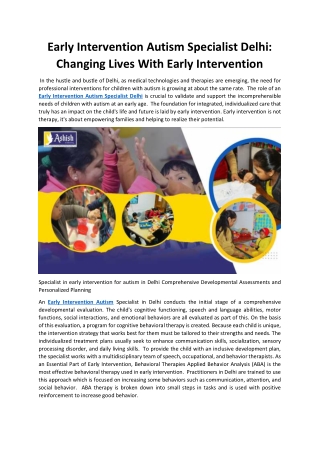 Early Intervention Autism Specialist Delhi: Changing Lives With Early Interventi