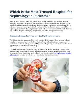 Which Is the Most Trusted Hospital for Nephrology in Lucknow