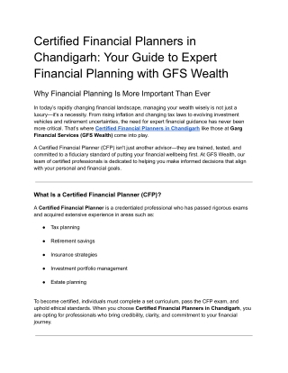 Certified Financial Planners in Chandigarh_ Your Guide to Expert Financial Planning with GFS Wealth
