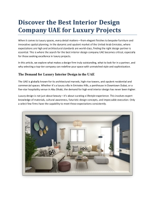 Discover the Best Interior Design Company UAE for Luxury Projects