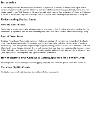 How to Improve Your Chances of Getting Approved for a Payday Loan