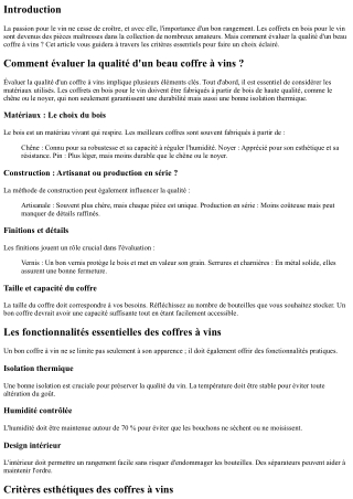Comment évaluer la qualité d'un beau coffre à vins ?