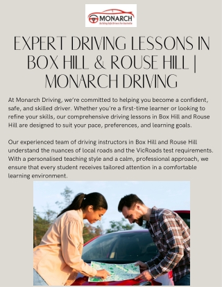 Professional Driving Lessons in Box Hill & Rouse Hill – Monarch Driving