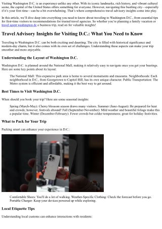 Travel Advisory Insights for Visiting D.C.: What You Need to Know