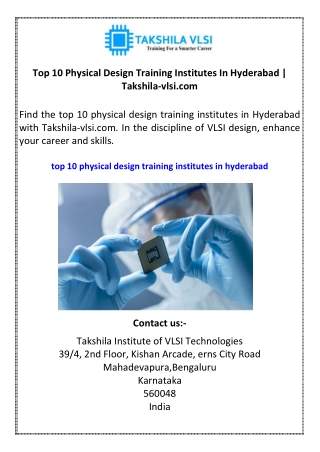 Top 10 Physical Design Training Institutes In Hyderabad  Takshila-vlsi.com