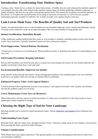 Lush Lawns Made Easy: The Benefits of Quality Sod and Turf Products