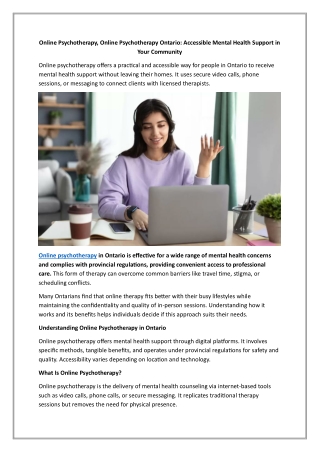 Online Psychotherapy, Online Psychotherapy Ontario Accessible Mental Health Support in Your Community