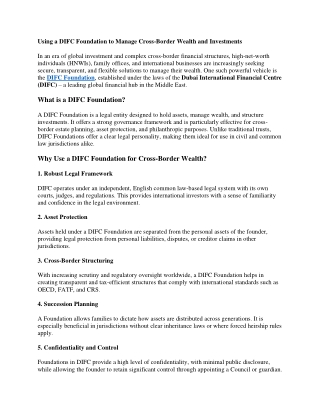 using a difc foundation to manage cross border