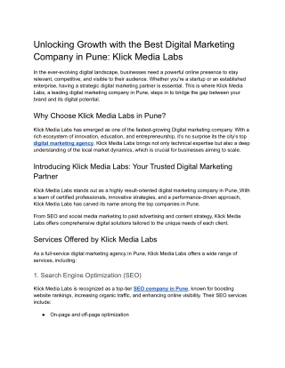 Unlocking Growth with the Best Digital Marketing Company in Pune_Klick Media Labs