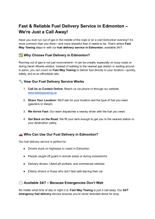 fastway towing - fuel delivery service in edmonton